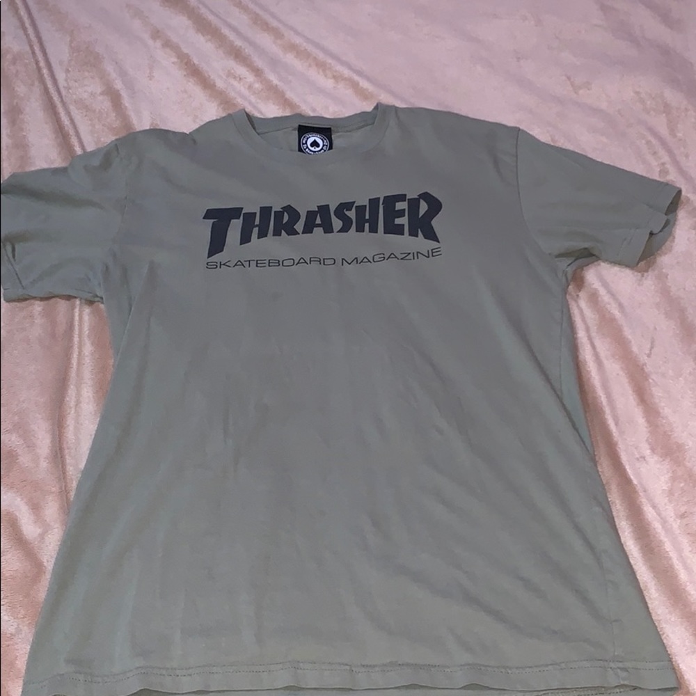 Olive green and black Thrasher t-shirt